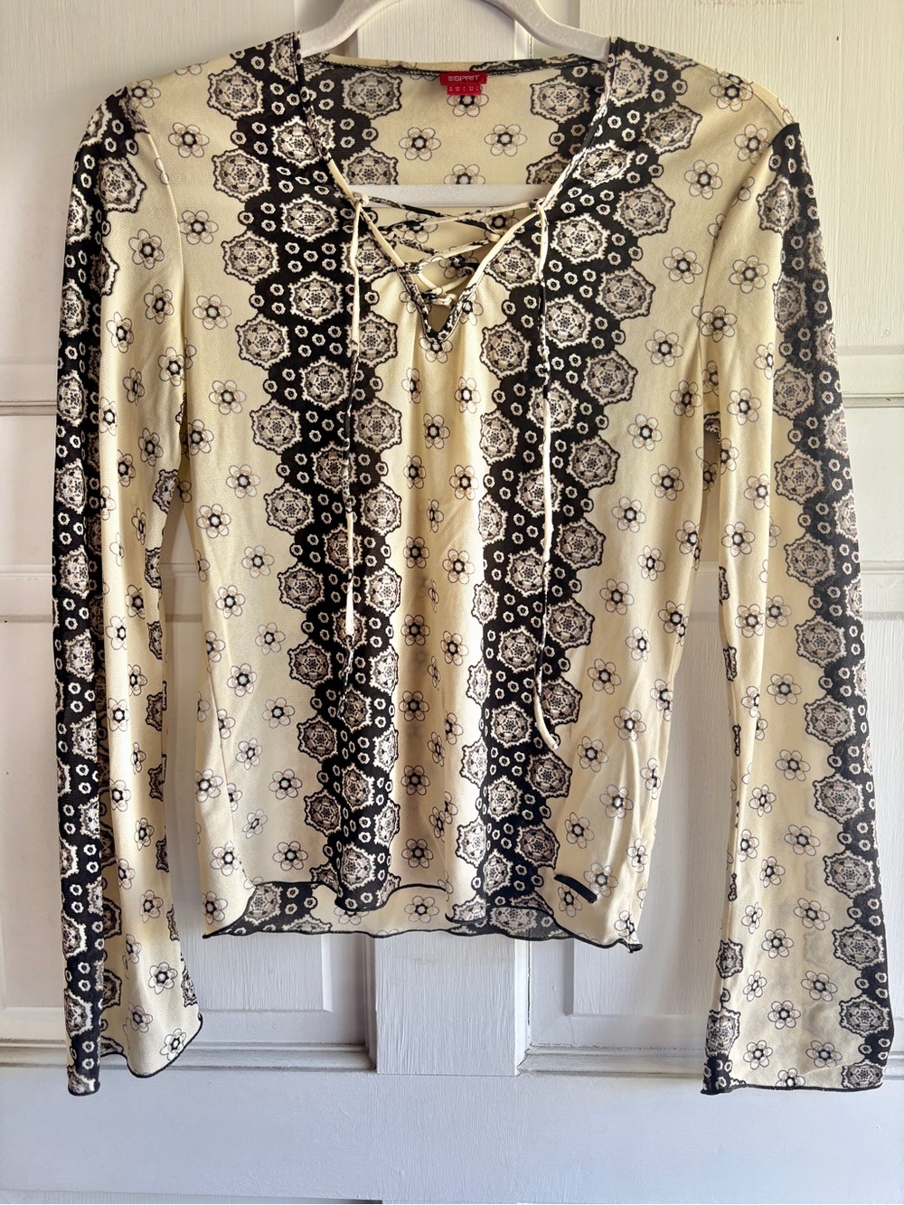 Vintage Y2K Esprit Mesh Lace Up Top Floral Boho Fairy Grunge Coquette Medium - Picture 2 of 10